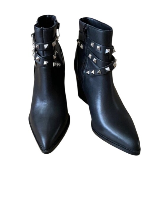 Steve Madden Shoes - Steve Madden Cala Black Leather Pointed Moto Boots with Studded Straps